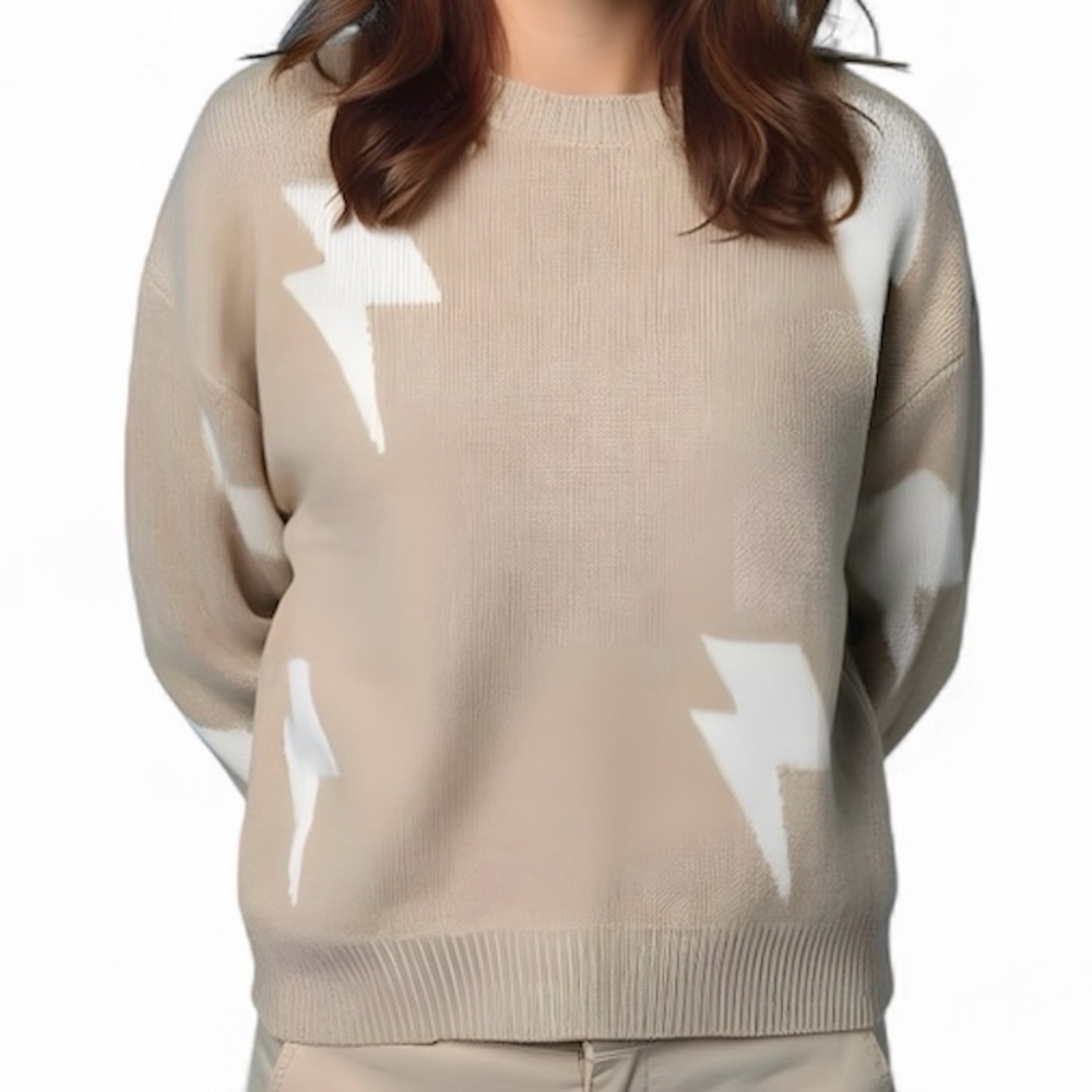 Storia‎ Women's Beige Lightning Bolt Pullover Sweater Size S Casual